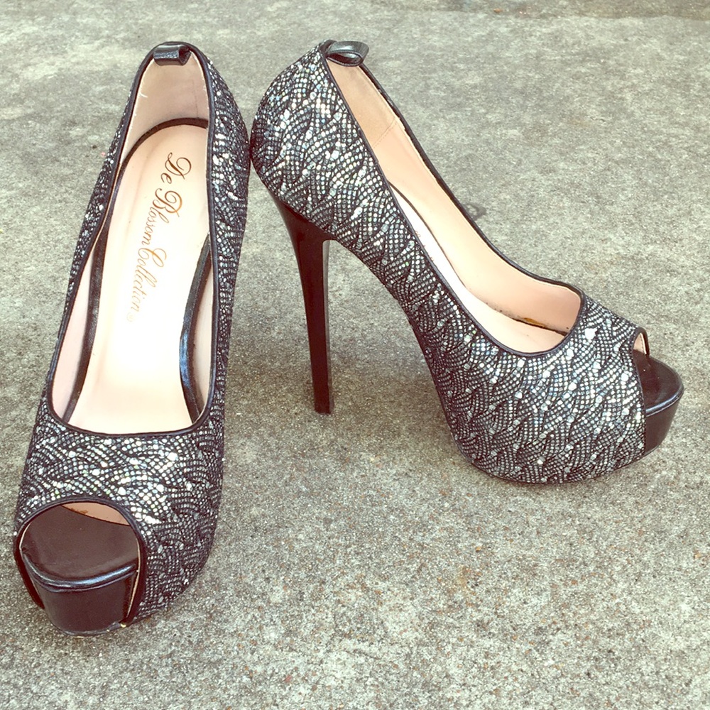Glitter Peep Toe Pumps